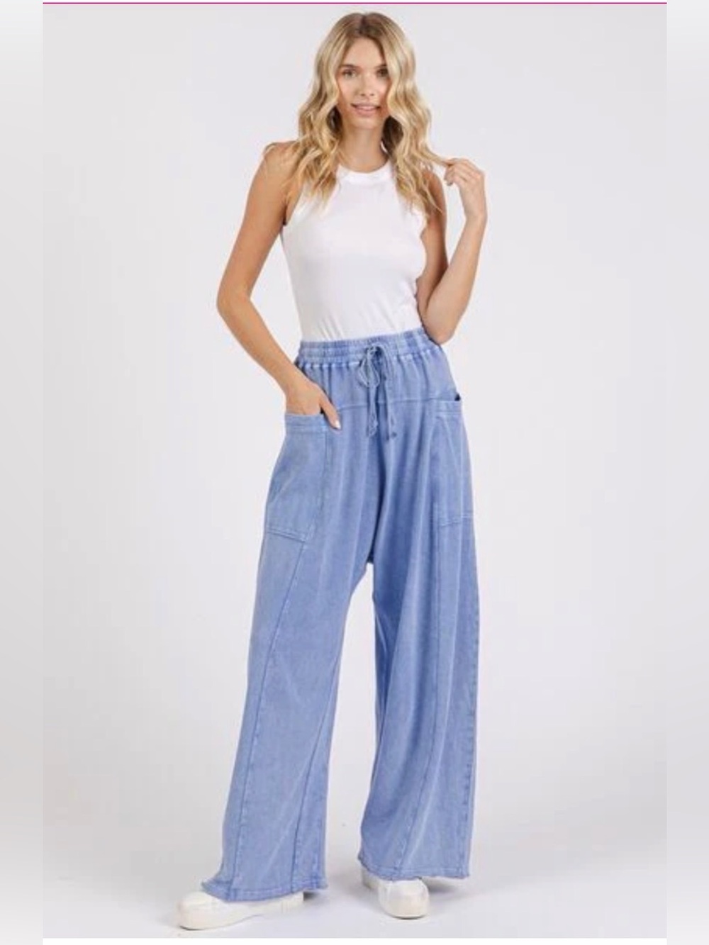 Boutique Mittoshop Wide Leg Baggy Harem Light Blue Pants Size M